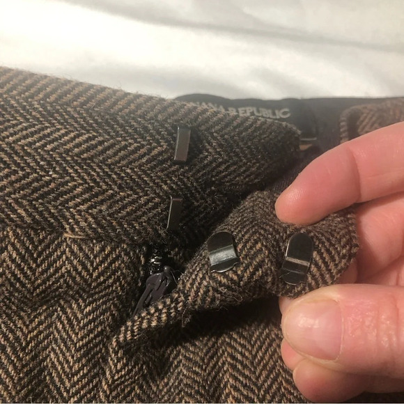 Banana Republic Reegan Wool Blend  Trousers Brown Herringbone pockets - Picture 3 of 12